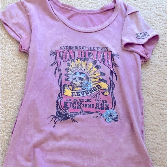 Von Dutch Vintage Rhinestones Embellished Violet Color Short Sleeve T-shirt - Picture 1 of 5